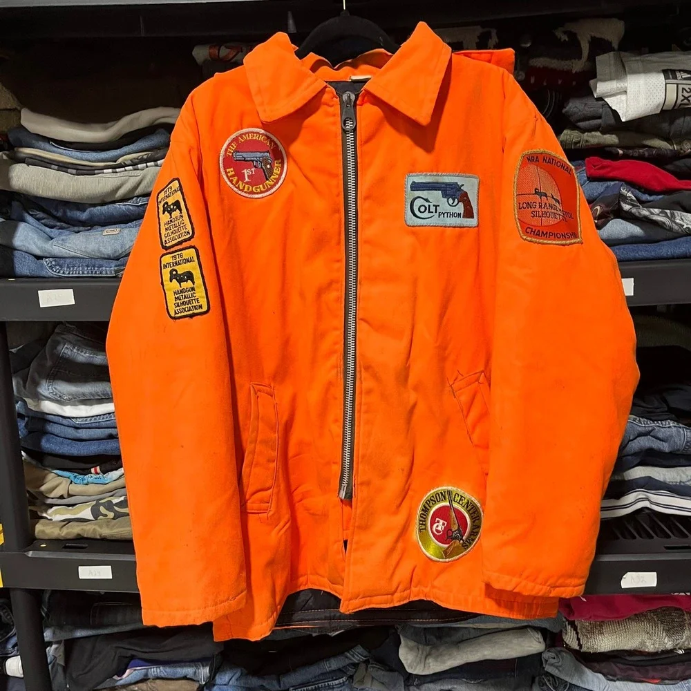 Vintage The Hunter Jacket Mens Large Orange USA Colt Python‎ NRA Championship